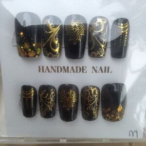 Handmade Black & Gold Press-On Nails